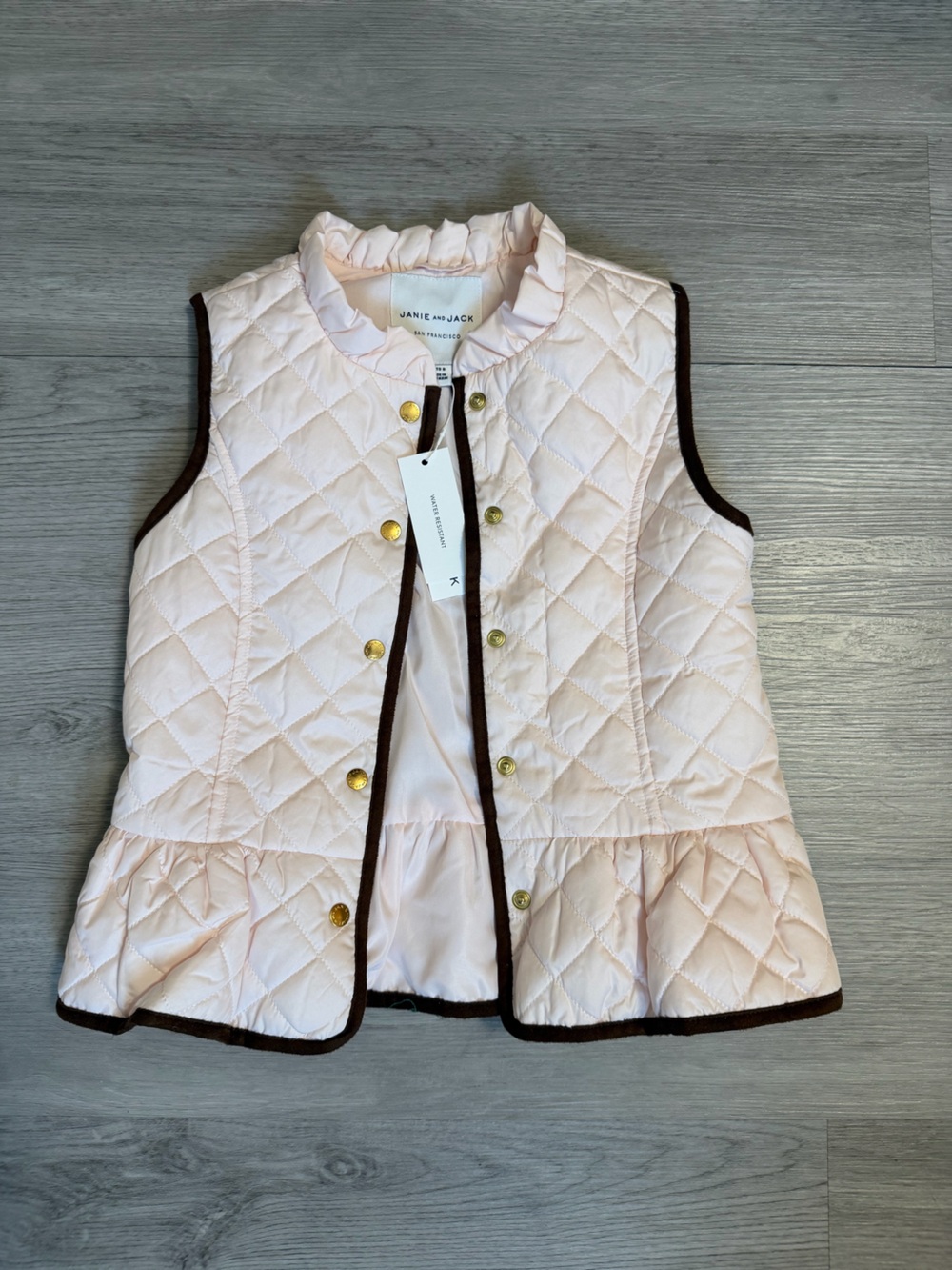 Janie and Jack NWT Light Pink Quilted Peplum Vest Gold Buttons Size 7-8 YRS